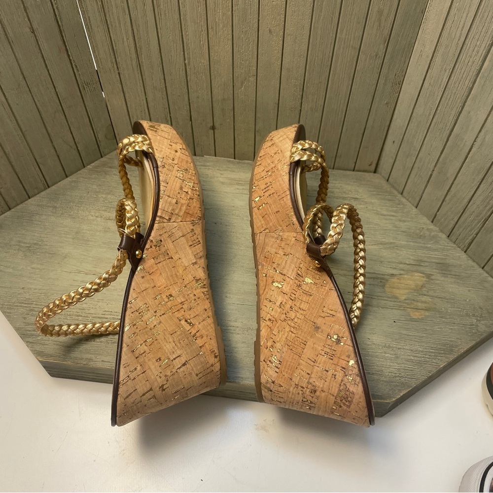 Kate Spade Brown and Gold Wedge Sandals Made in Spain 8.5 - Picture 6 of 9